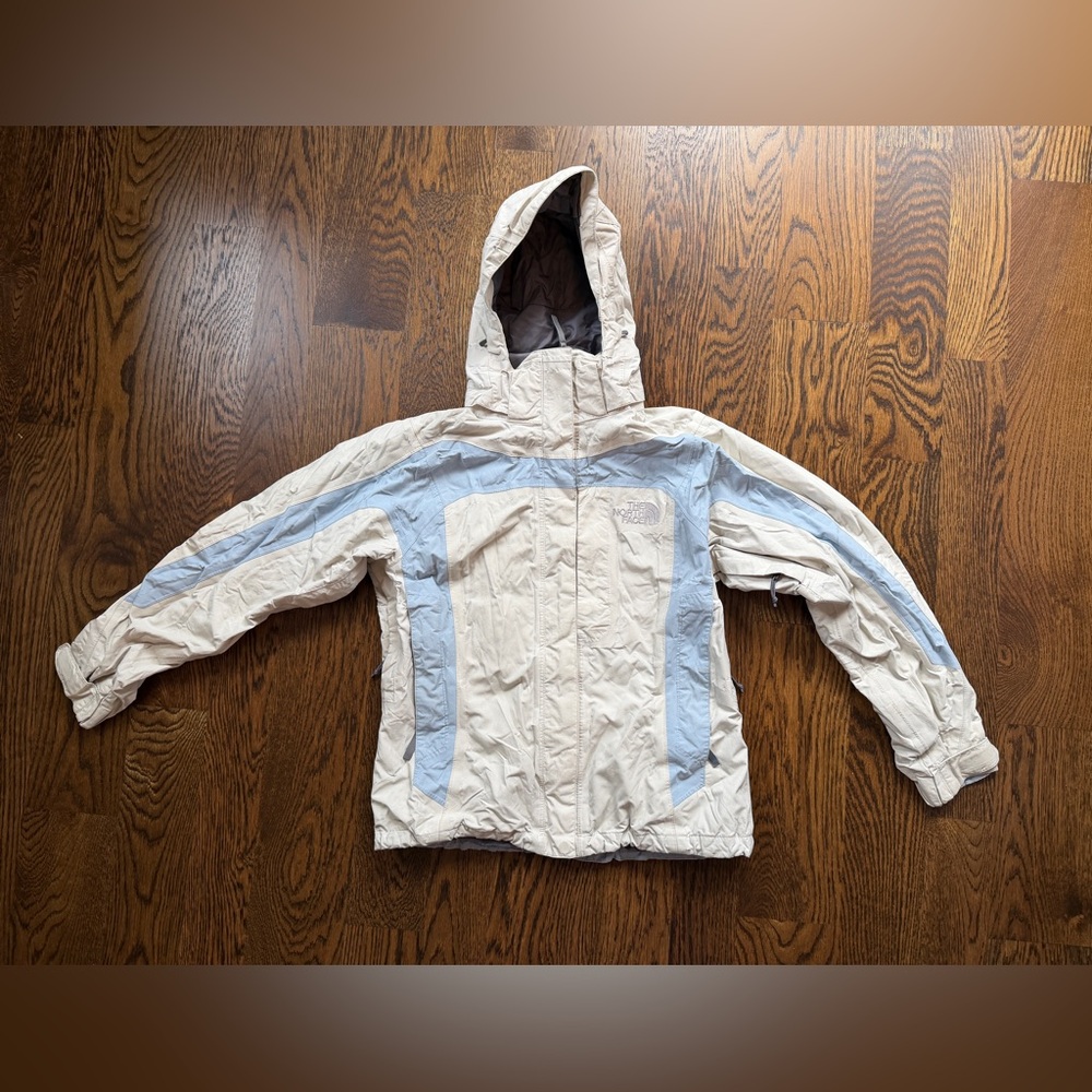 North Face HyVent jacket in beige and blue - ski jacket/shell - size Small
